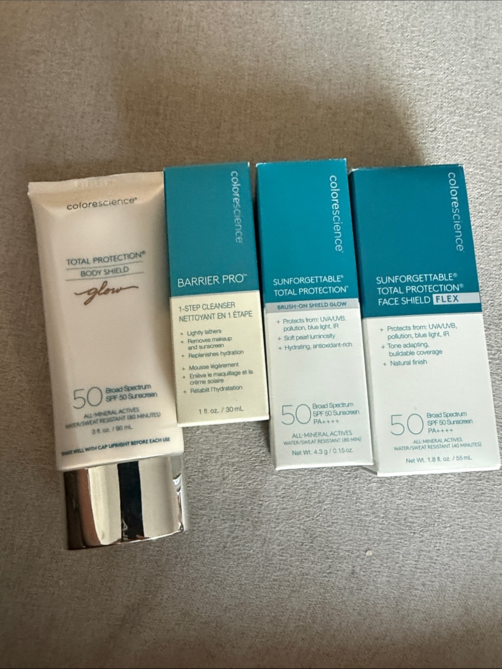 Colorescience SPF Bundle Face Shield Flex Glow Sunscreen Set 4pc NEW Sealed